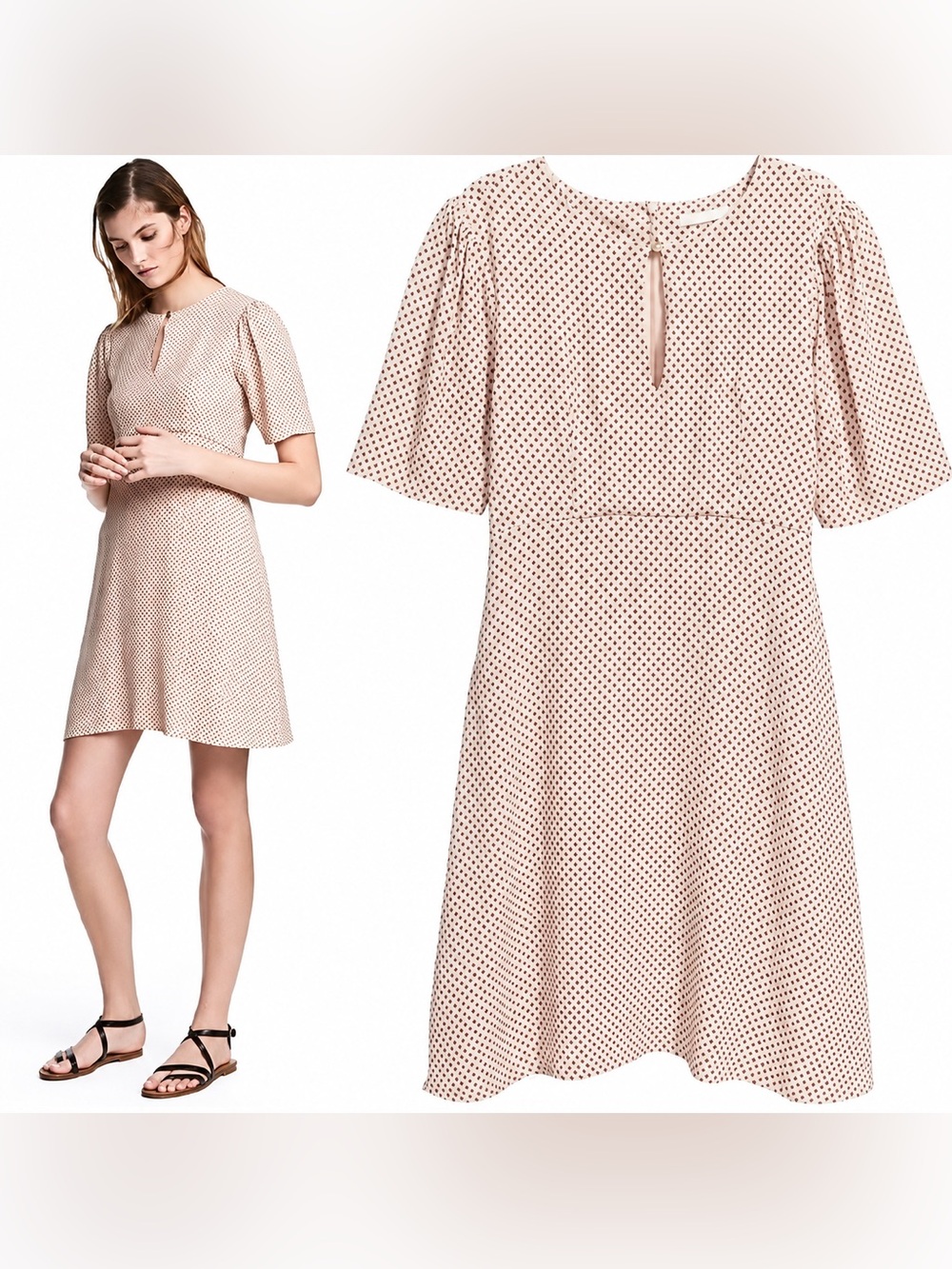 NWT H&M Cream Nude Polka Dot Feminine Cottagecore Prairie Mini Dress